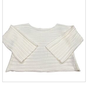 Shein Cream Ribbed Crop Sweater Long Sleeve with wide neck 1X